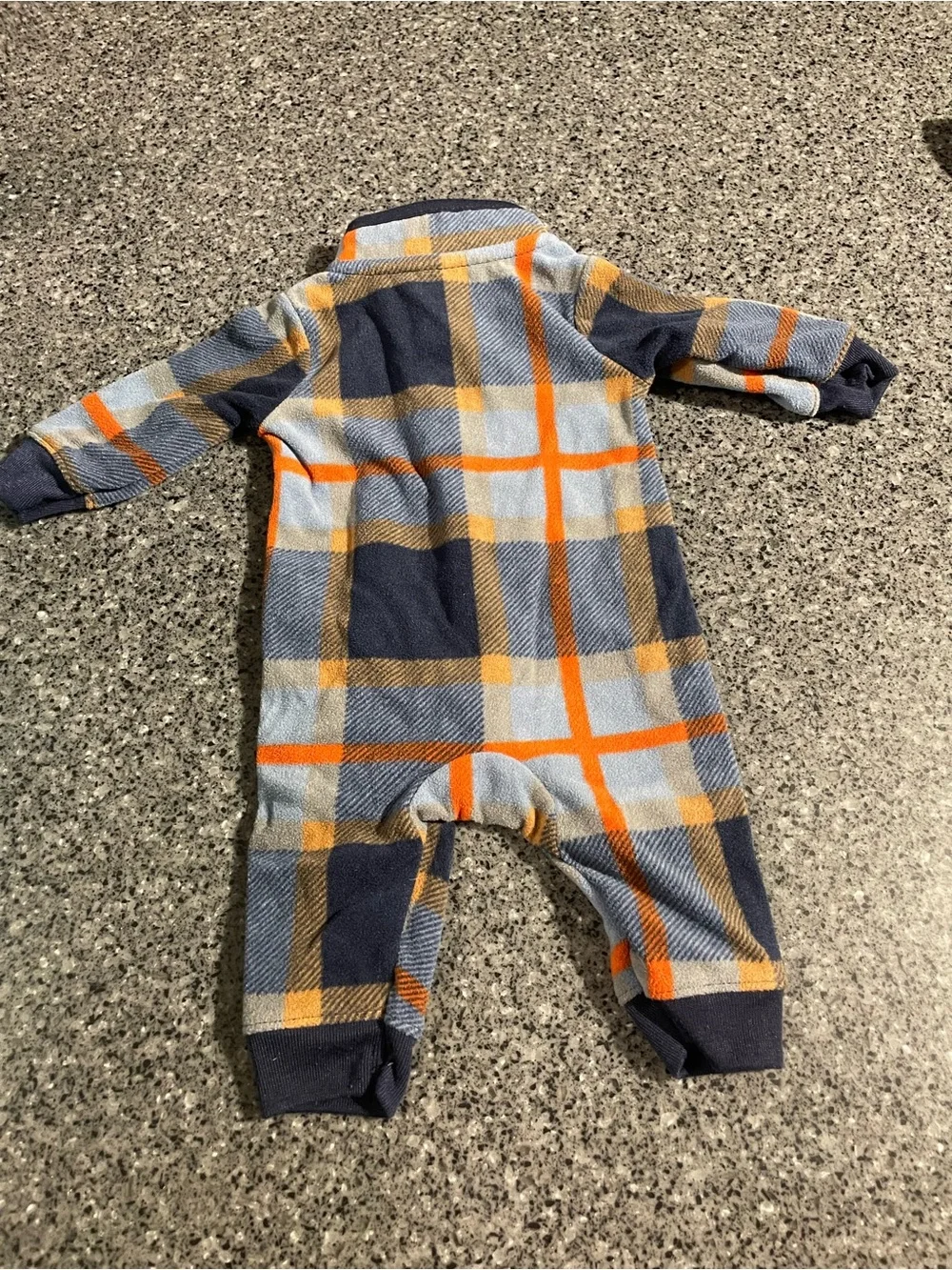 Plush Plaid Zip-Up Baby One-Piece in Navy and Orange